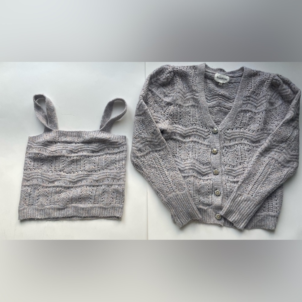 Heartloom Grey Lavender Knit 2-Piece Set sweater cardigan Size Small co ord - Picture 10 of 11